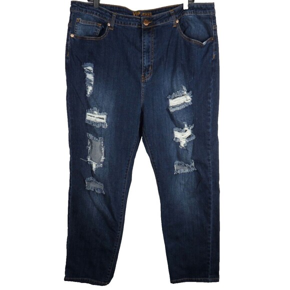 VIP Jeans Dark Wash Distressed Ripped Stretch Skinny Jeans Plus Size 24W - Picture 1 of 10